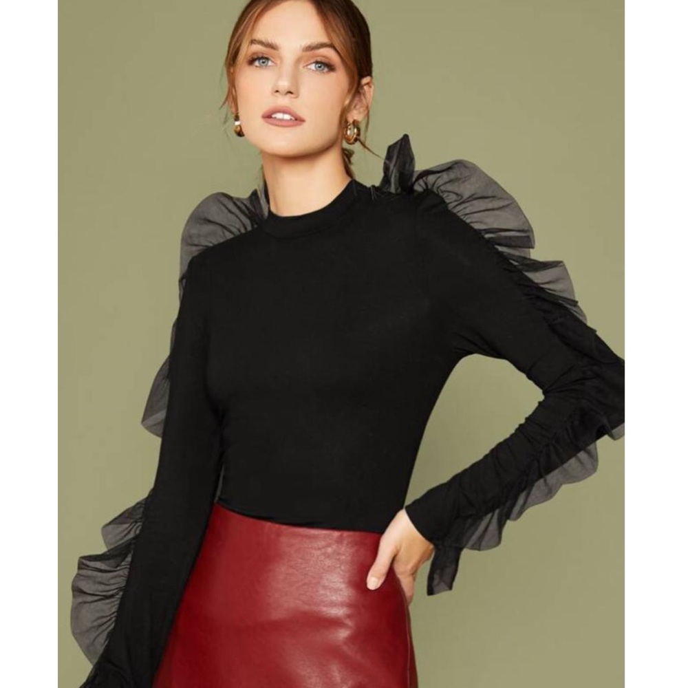 Black Exaggerated Ruffle Top - Picture 8 of 9